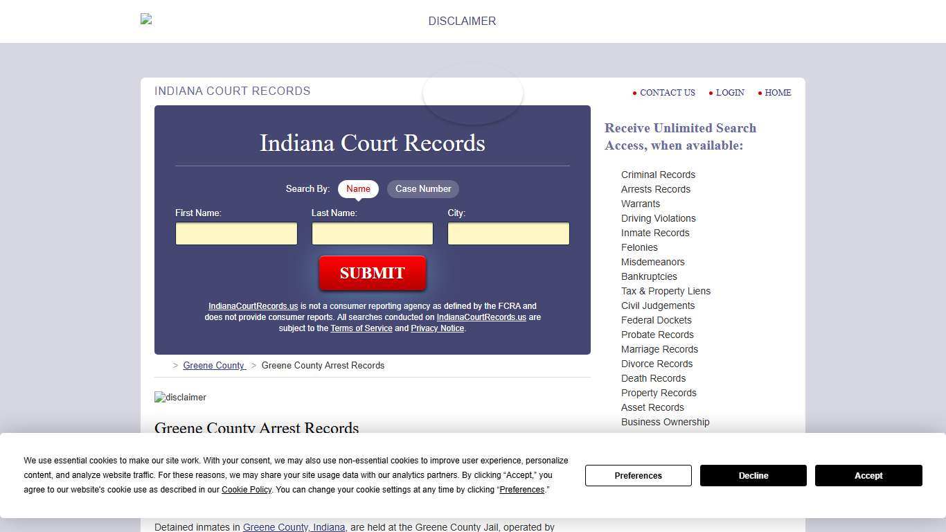 Greene County Arrest Records IndianaCourtRecords.us