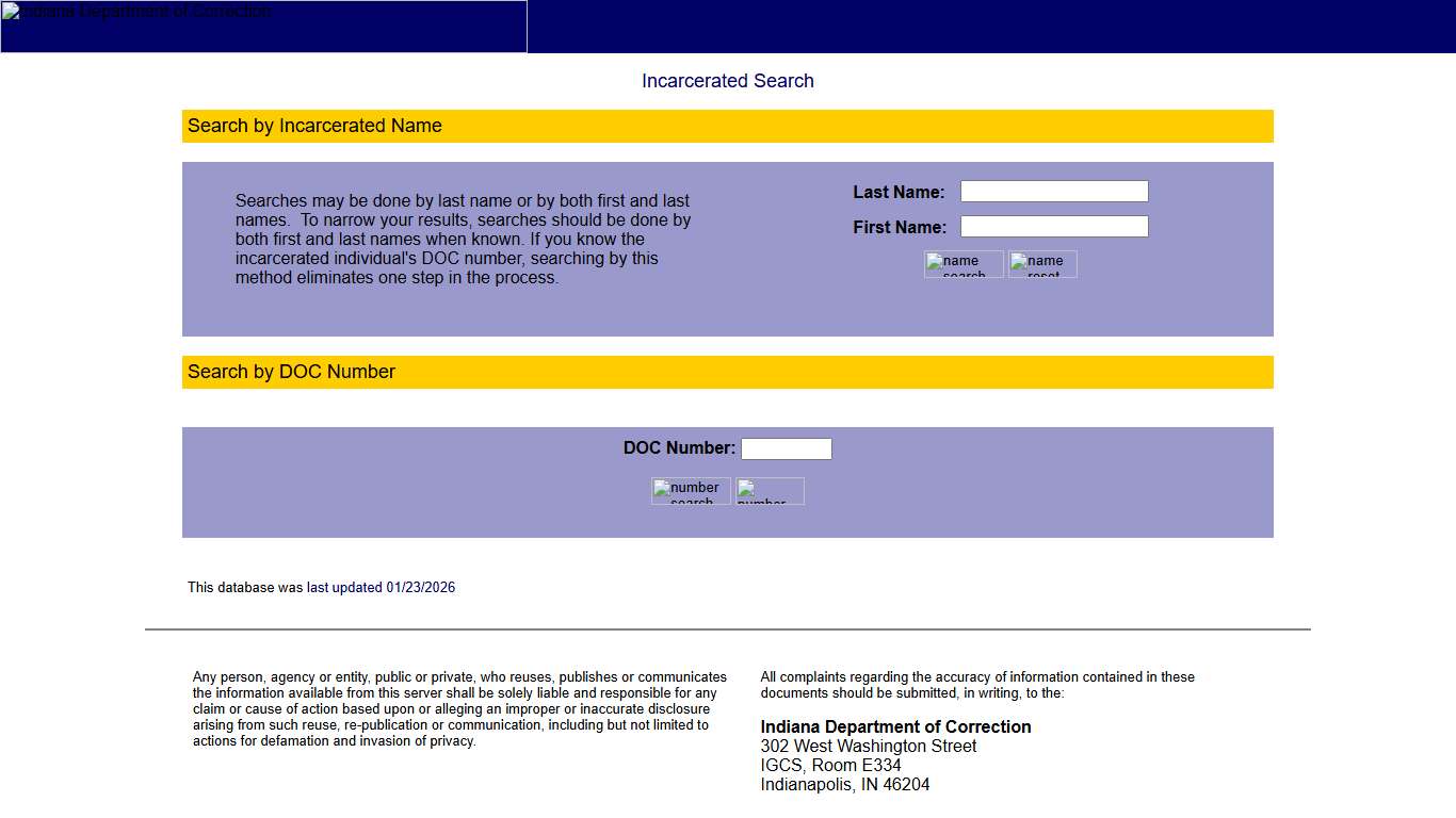 Indiana Incarcerated Database Search